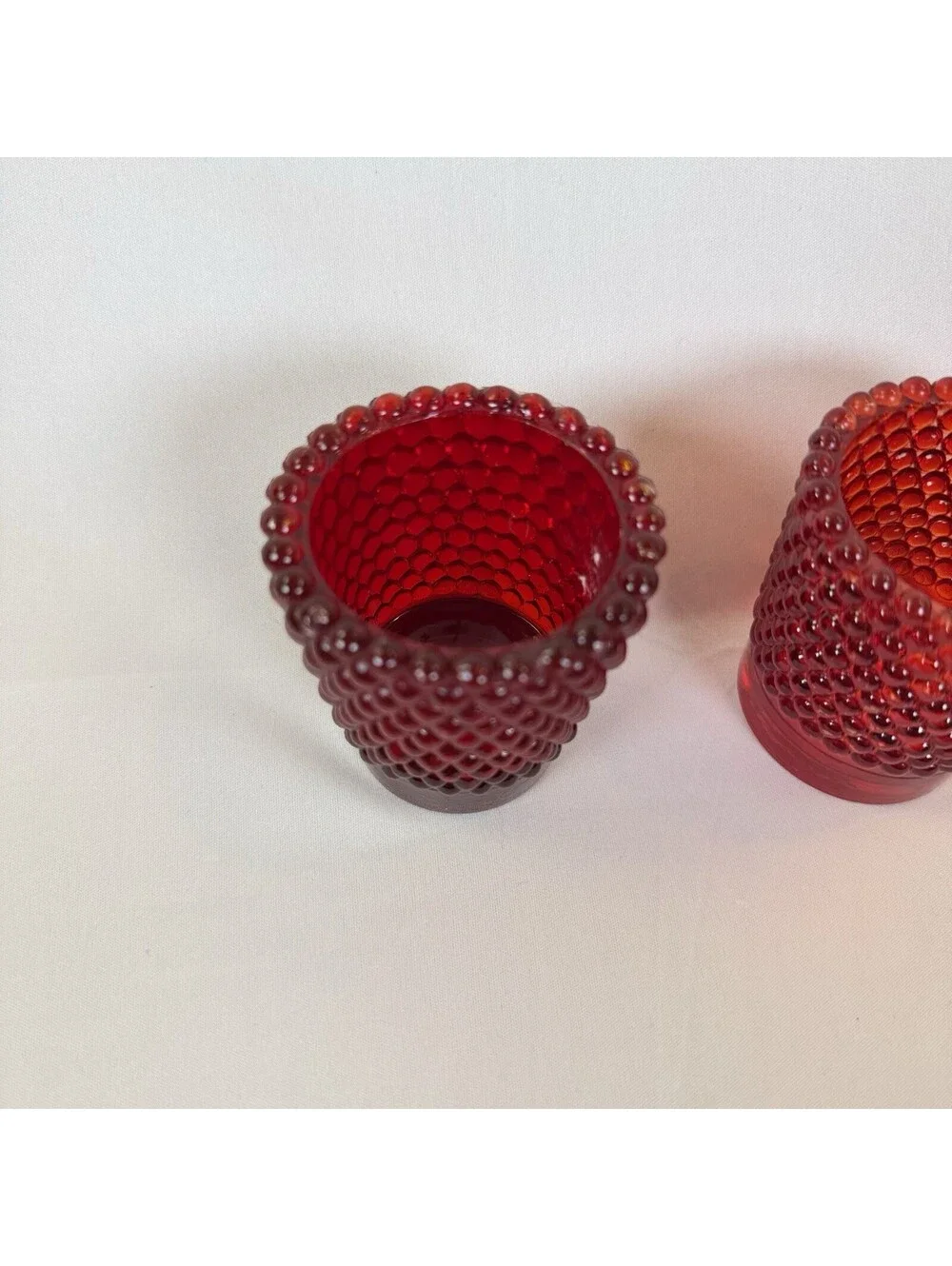 Set of 2 Vintage Ruby Red Hobnail Glass Votive Candle Holders Vibrant EUC